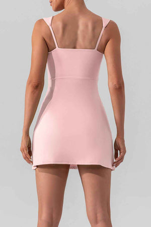 Square Neck Sleeveless Slit Mini Active Dress - StyleLure