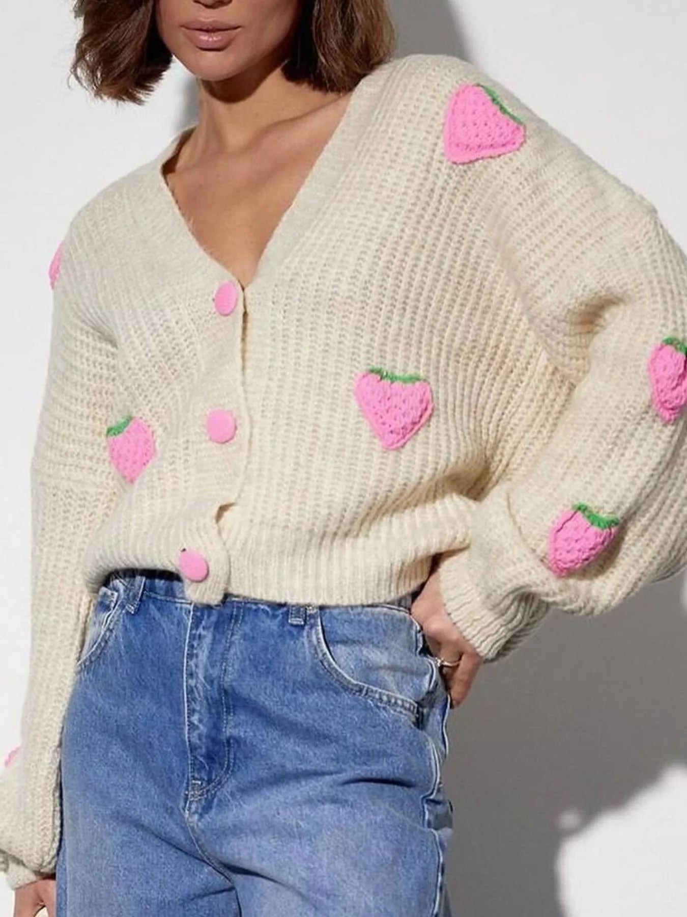 Strawberry Button Down Cardigan - StyleLure