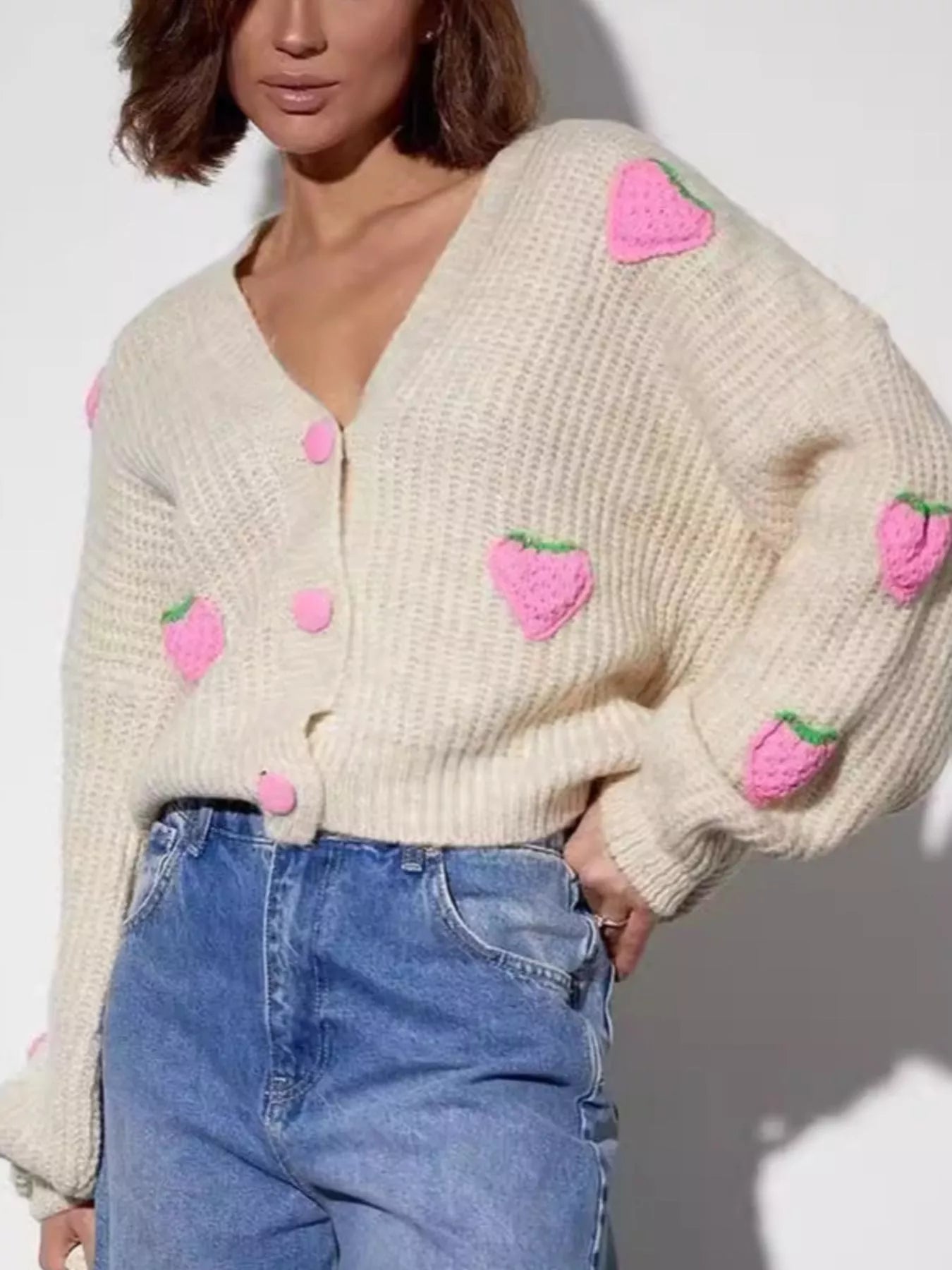 Strawberry Button Down Cardigan - StyleLure