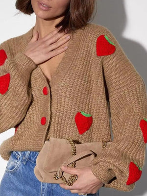 Strawberry Button Down Cardigan - StyleLure