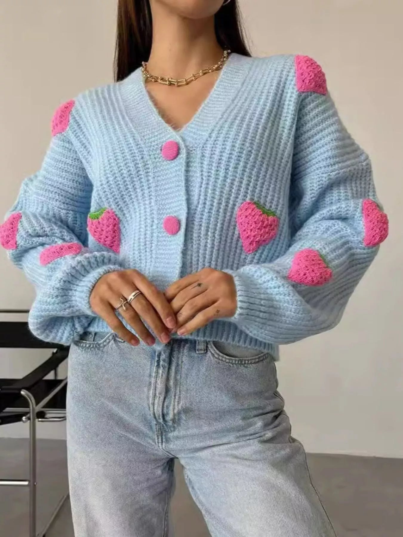 Strawberry Button Down Cardigan - StyleLure