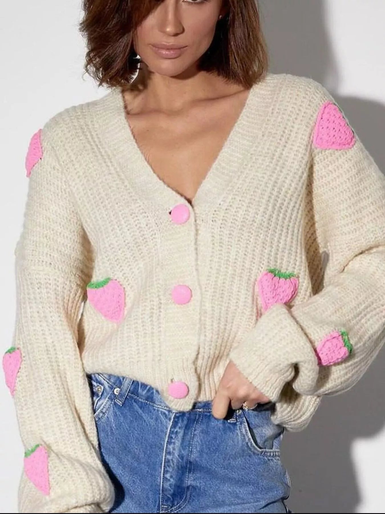 Strawberry Button Down Cardigan - StyleLure
