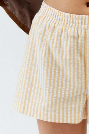 Striped Elastic Waist Shorts - StyleLure