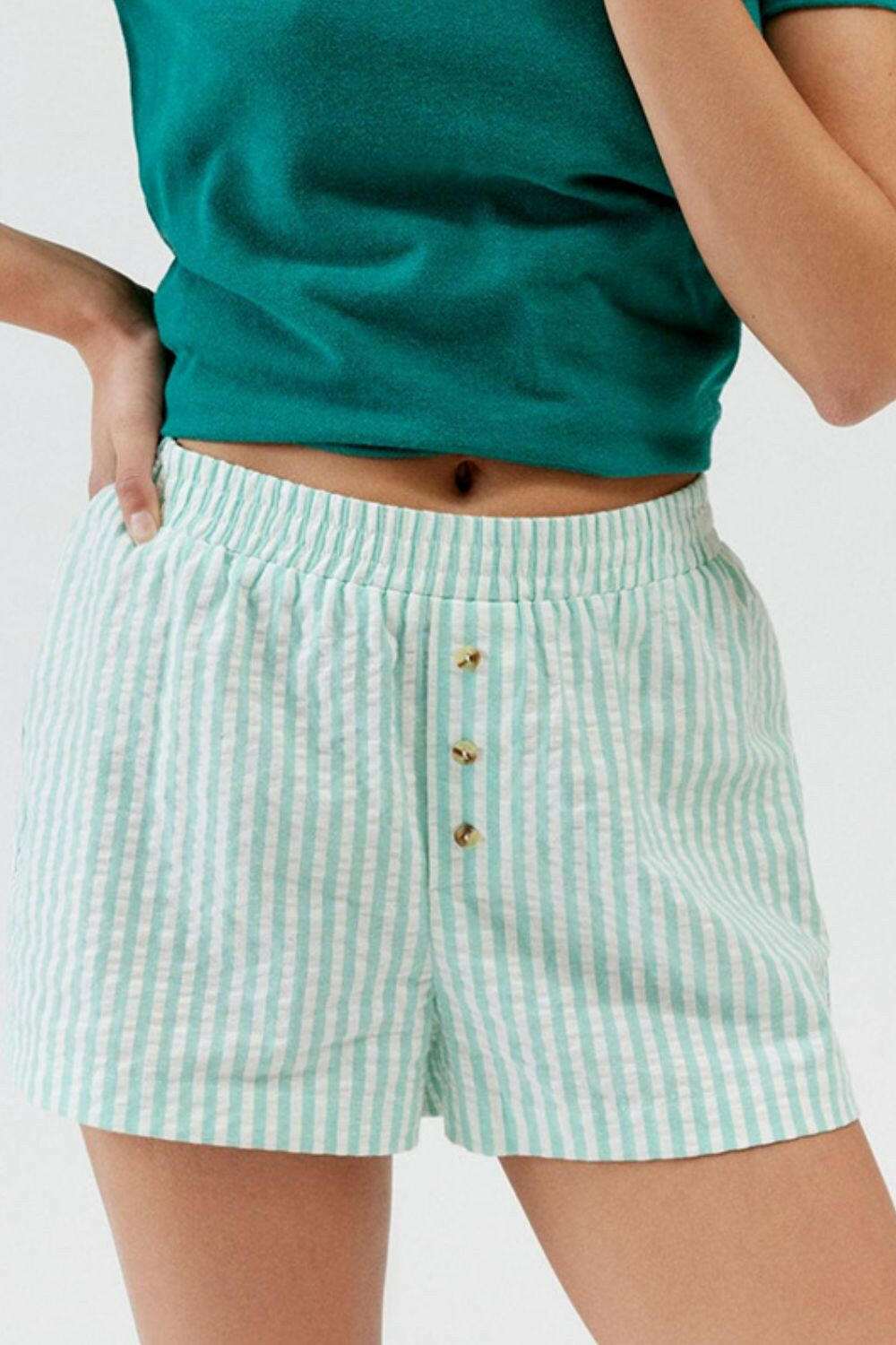 Striped Elastic Waist Shorts - StyleLure