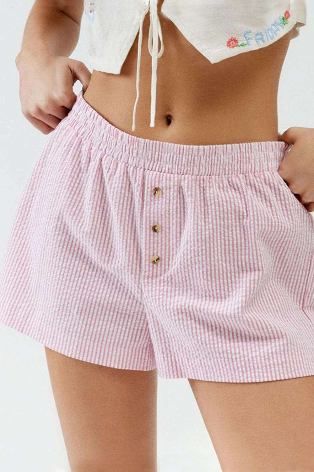 Striped Elastic Waist Shorts - StyleLure