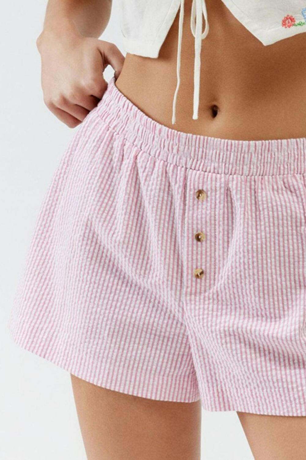 Striped Elastic Waist Shorts - StyleLure