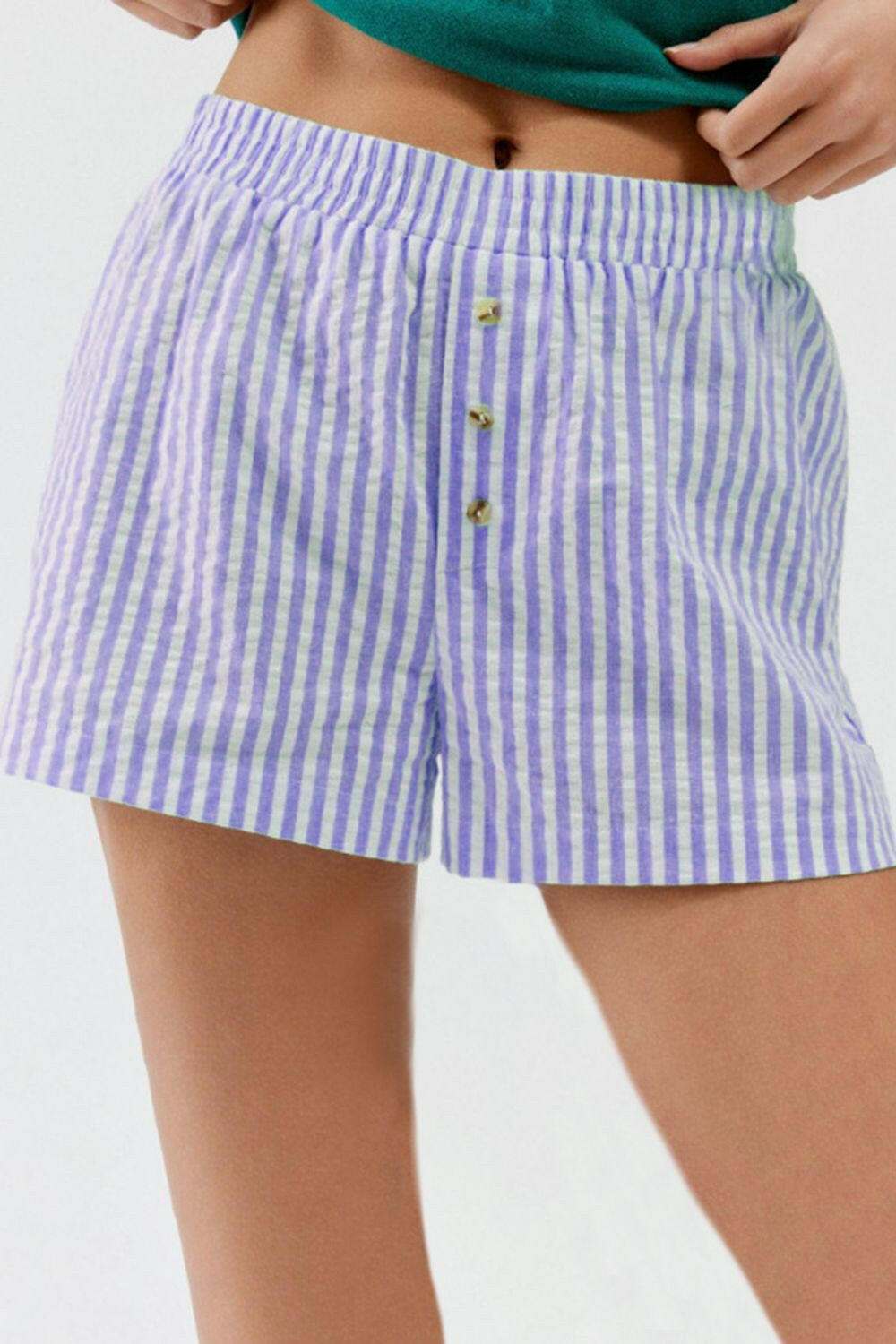Striped Elastic Waist Shorts - StyleLure