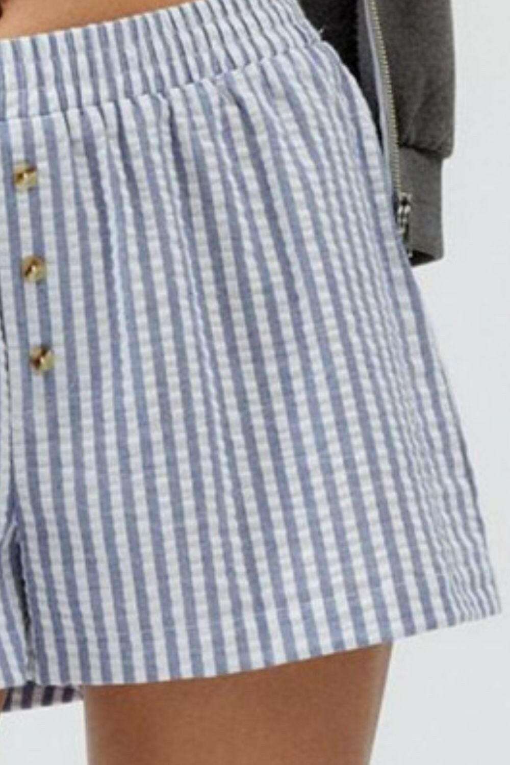 Striped Elastic Waist Shorts - StyleLure