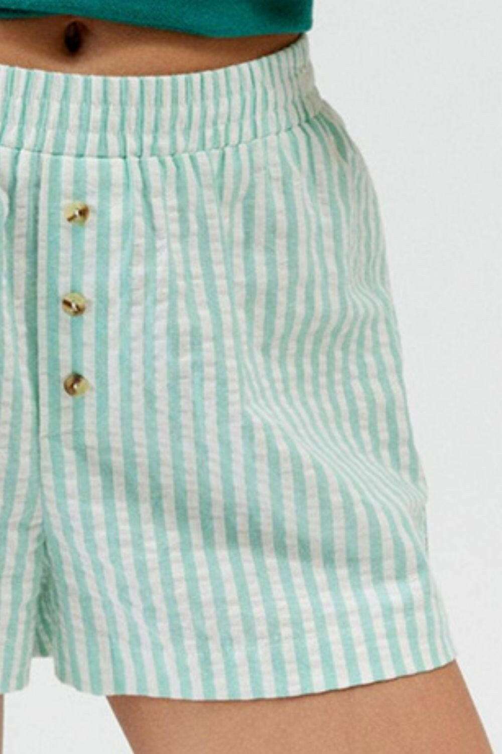 Striped Elastic Waist Shorts - StyleLure