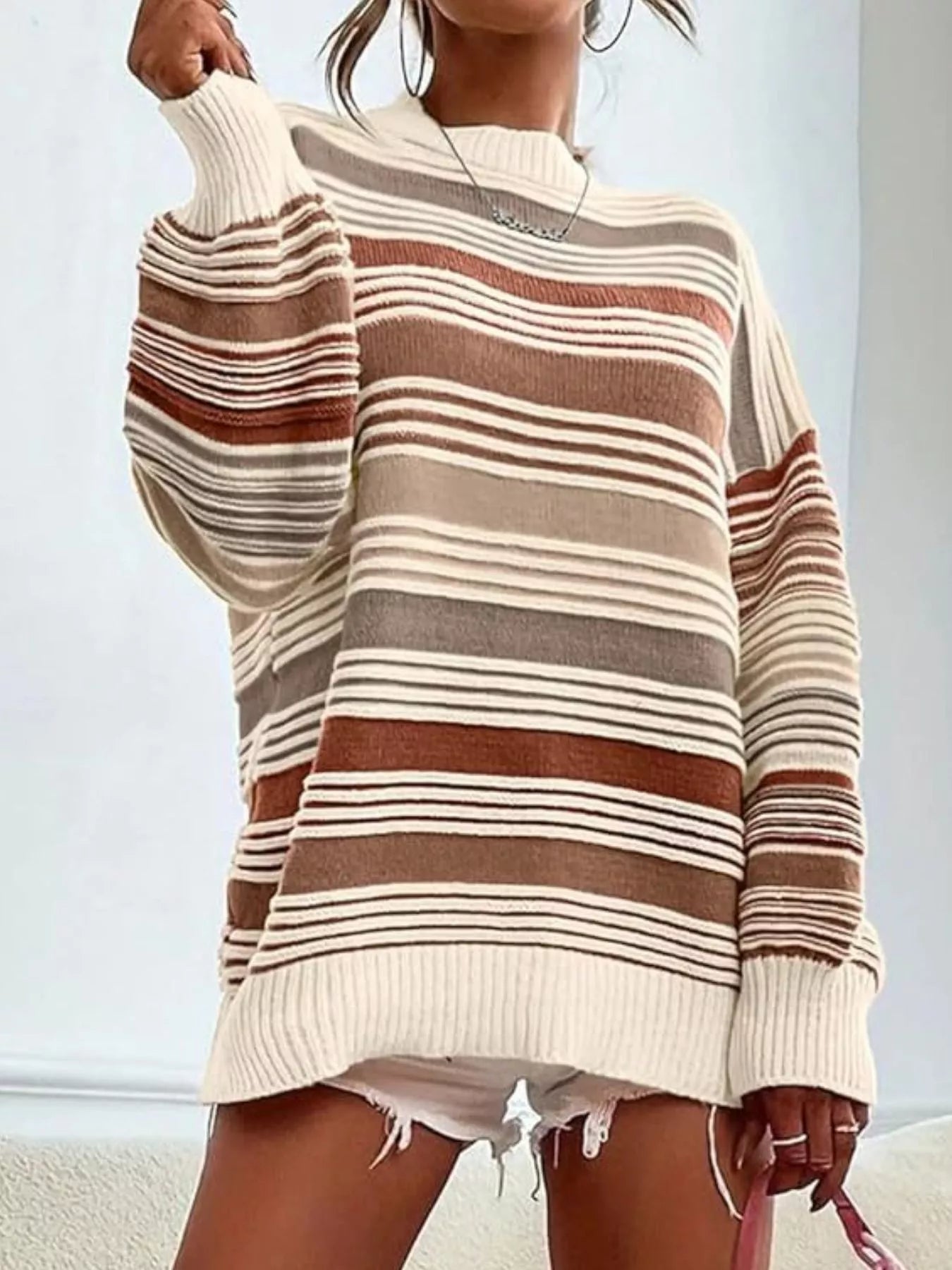 Striped Knit Long Sleeve Sweater - StyleLure