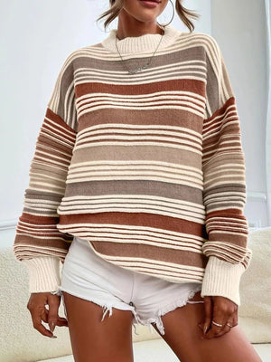 Striped Knit Long Sleeve Sweater - StyleLure