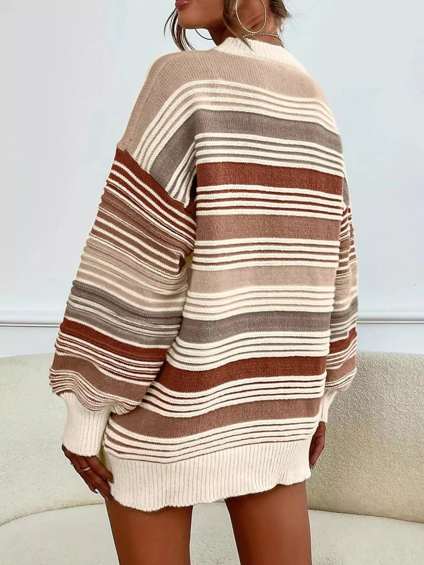 Striped Knit Long Sleeve Sweater - StyleLure