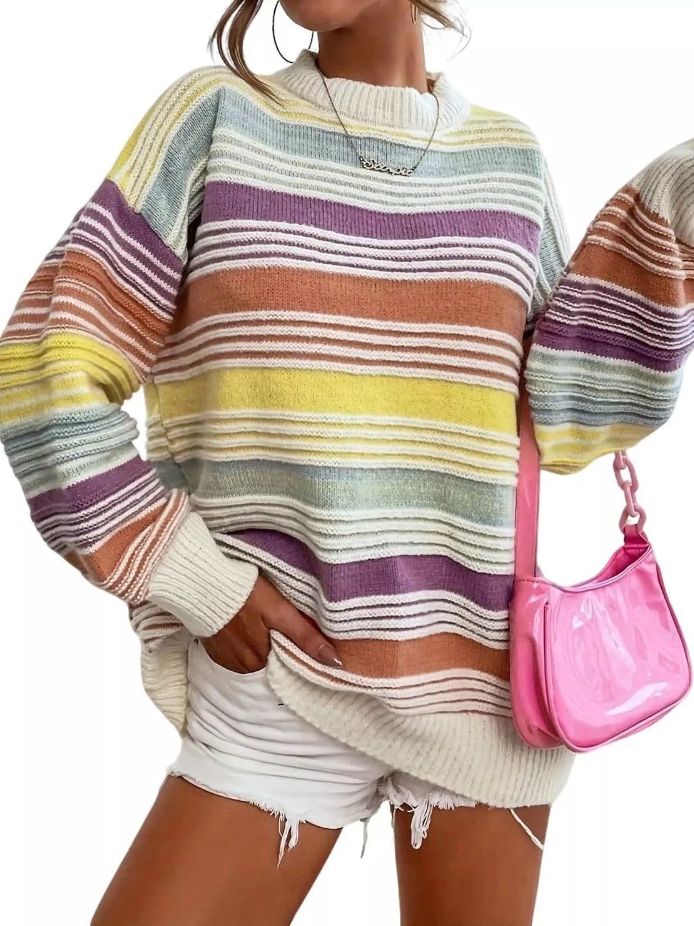 Striped Knit Long Sleeve Sweater - StyleLure