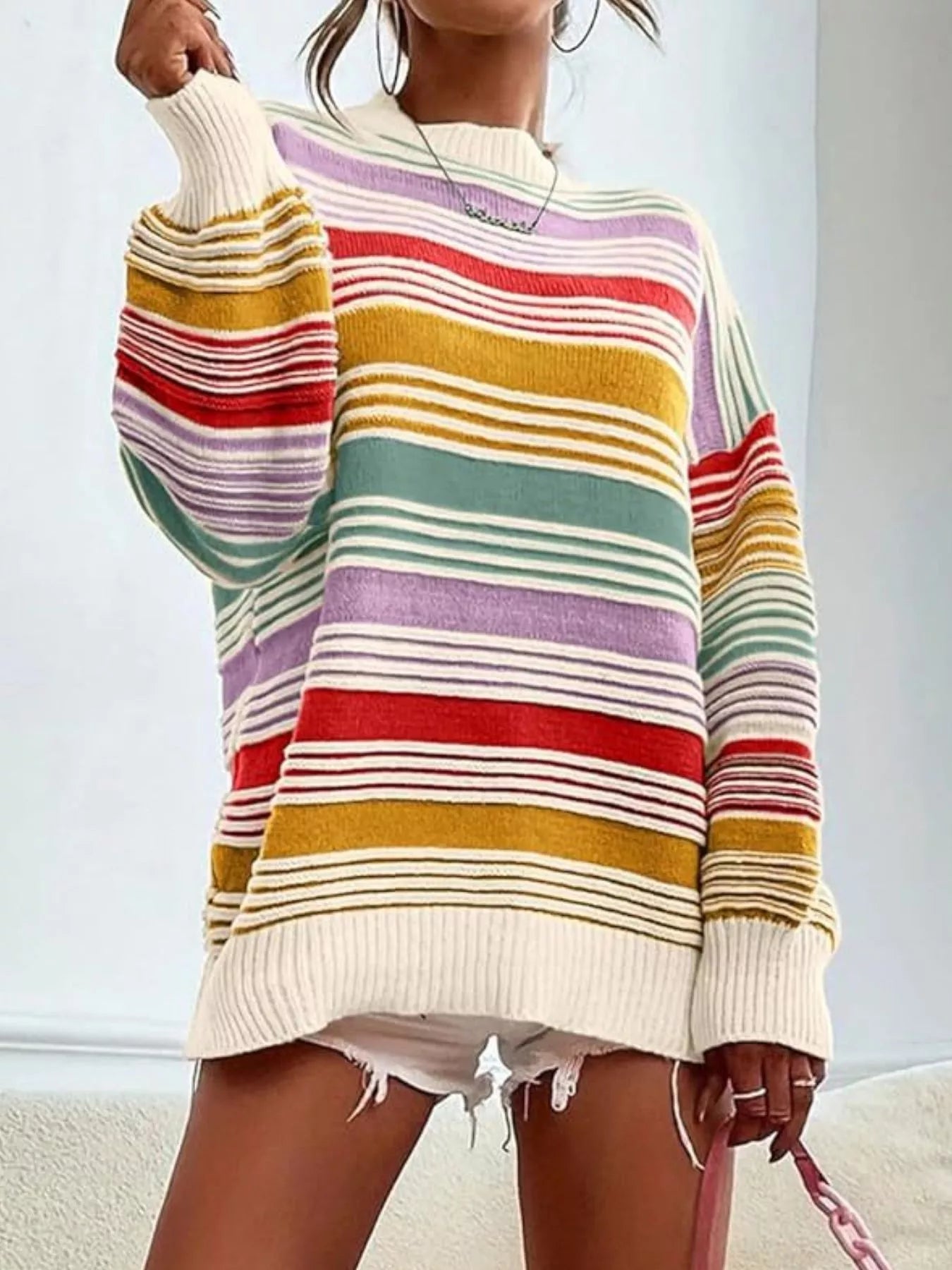 Striped Knit Long Sleeve Sweater - StyleLure