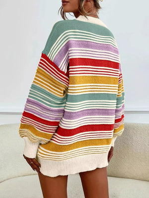Striped Knit Long Sleeve Sweater - StyleLure