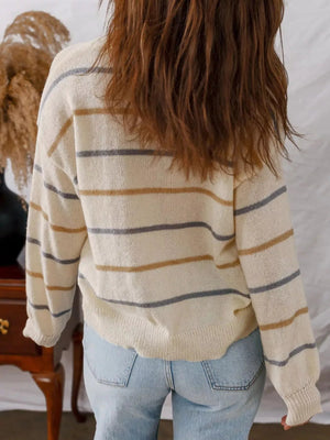 Striped Knit Round Neck Sweater - StyleLure