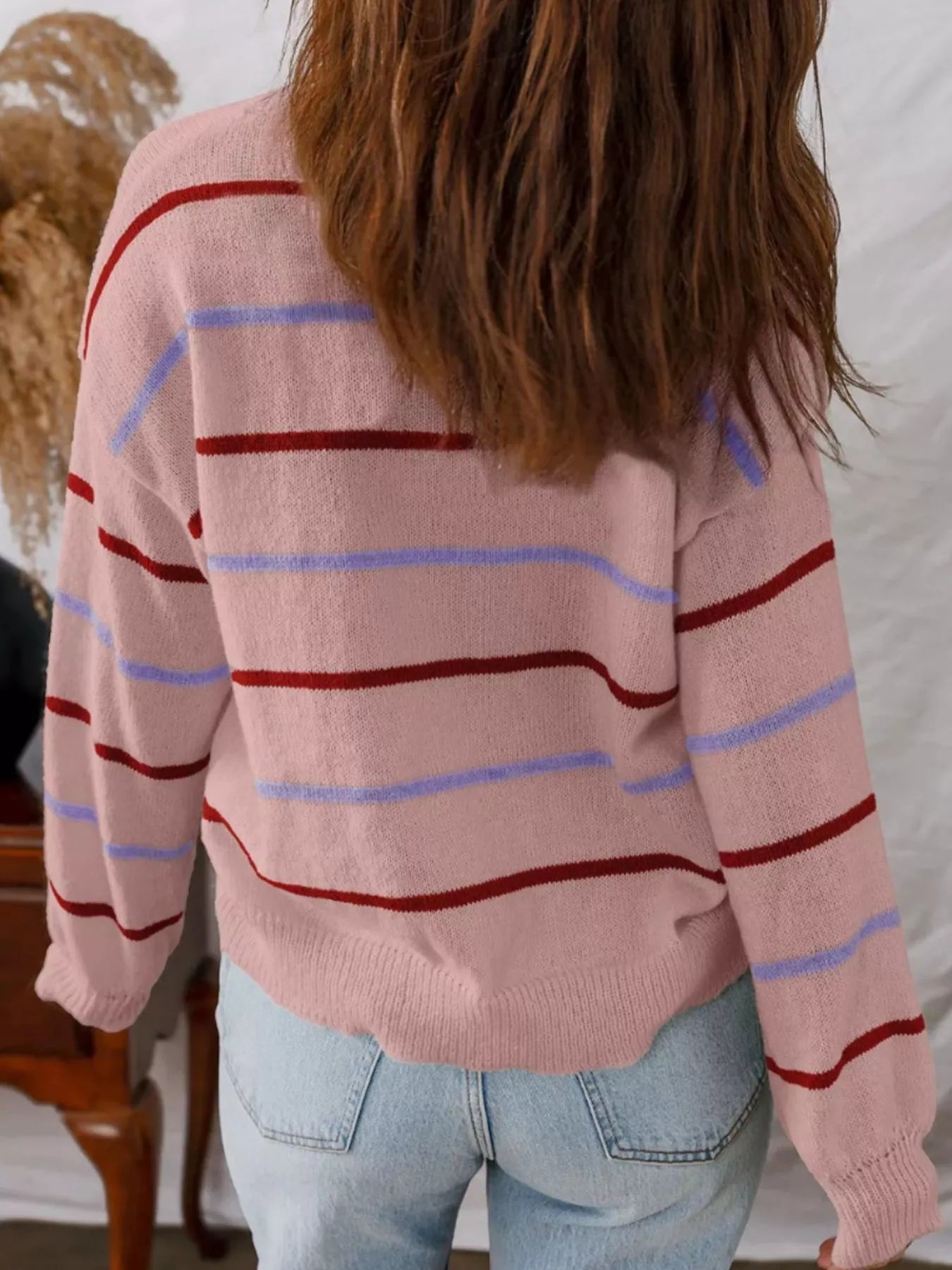 Striped Knit Round Neck Sweater - StyleLure