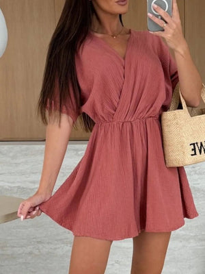 Surplice Half Sleeve Wrap Romper - StyleLure