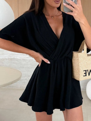 Surplice Half Sleeve Wrap Romper - StyleLure