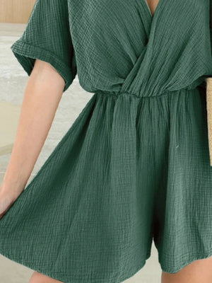 Surplice Half Sleeve Wrap Romper - StyleLure