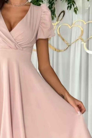 Surplice Puff Sleeve Midi Dress - StyleLure