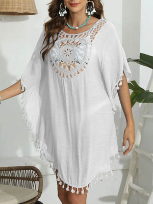 Tassel Crochet Round Neck Cover - Up - StyleLure