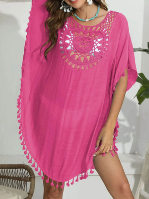 Tassel Crochet Round Neck Cover - Up - StyleLure