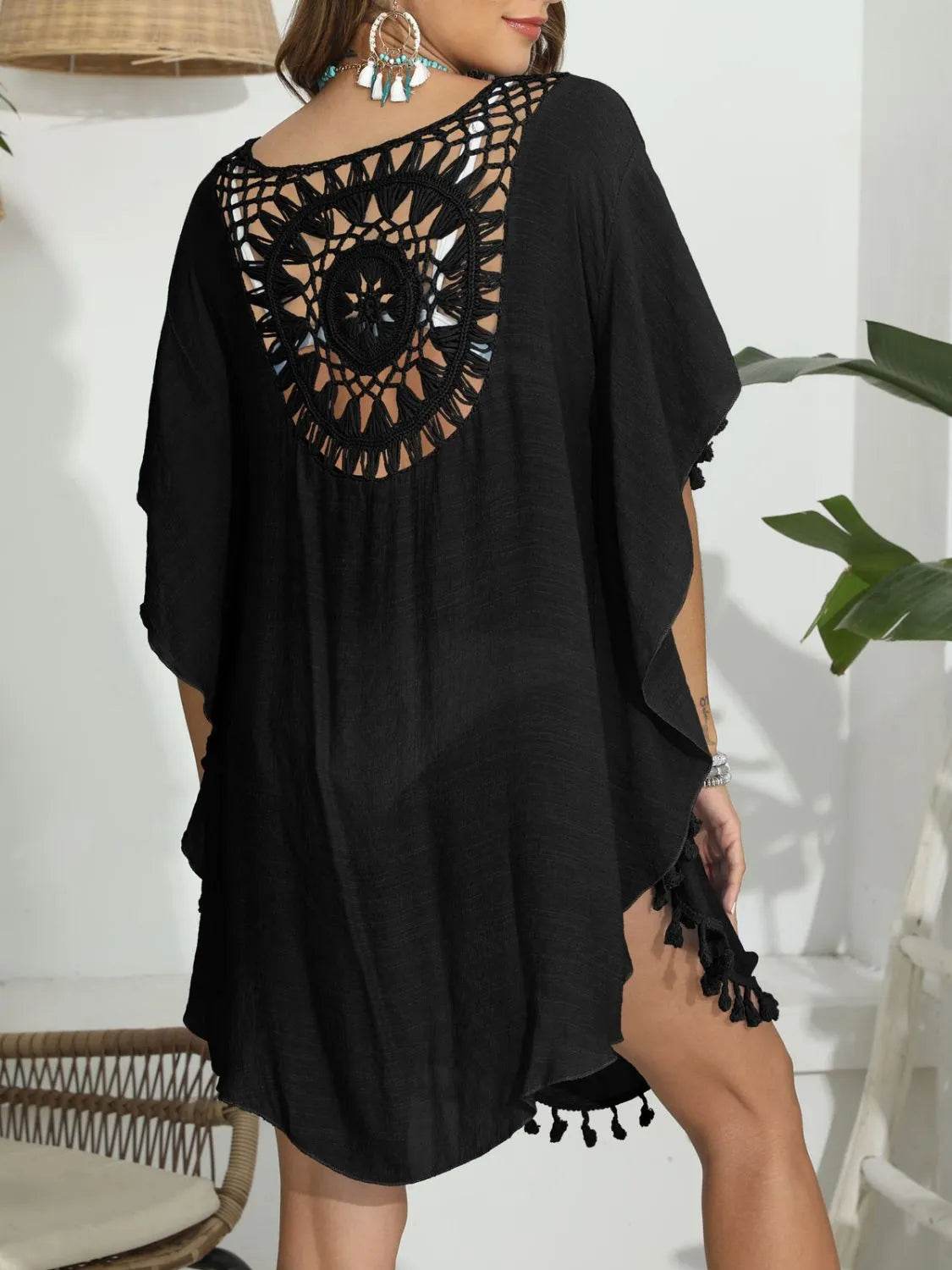Tassel Crochet Round Neck Cover - Up - StyleLure