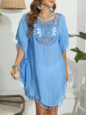 Tassel Crochet Round Neck Cover - Up - StyleLure