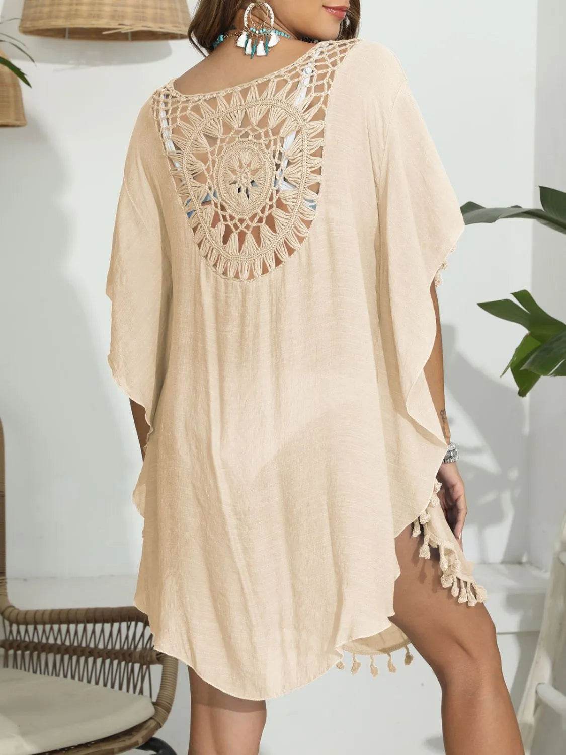 Tassel Crochet Round Neck Cover - Up - StyleLure