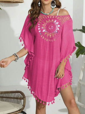 Tassel Crochet Round Neck Cover - Up - StyleLure