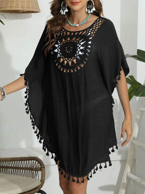 Tassel Crochet Round Neck Cover - Up - StyleLure