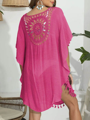 Tassel Crochet Round Neck Cover - Up - StyleLure