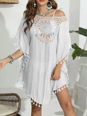 Tassel Crochet Round Neck Cover - Up - StyleLure