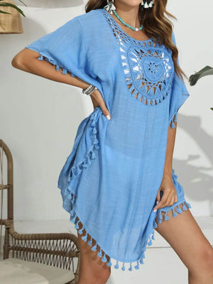 Tassel Crochet Round Neck Cover - Up - StyleLure