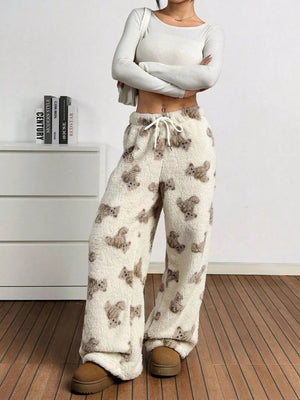 Teddy Bear Print Fluffy Pants - StyleLure