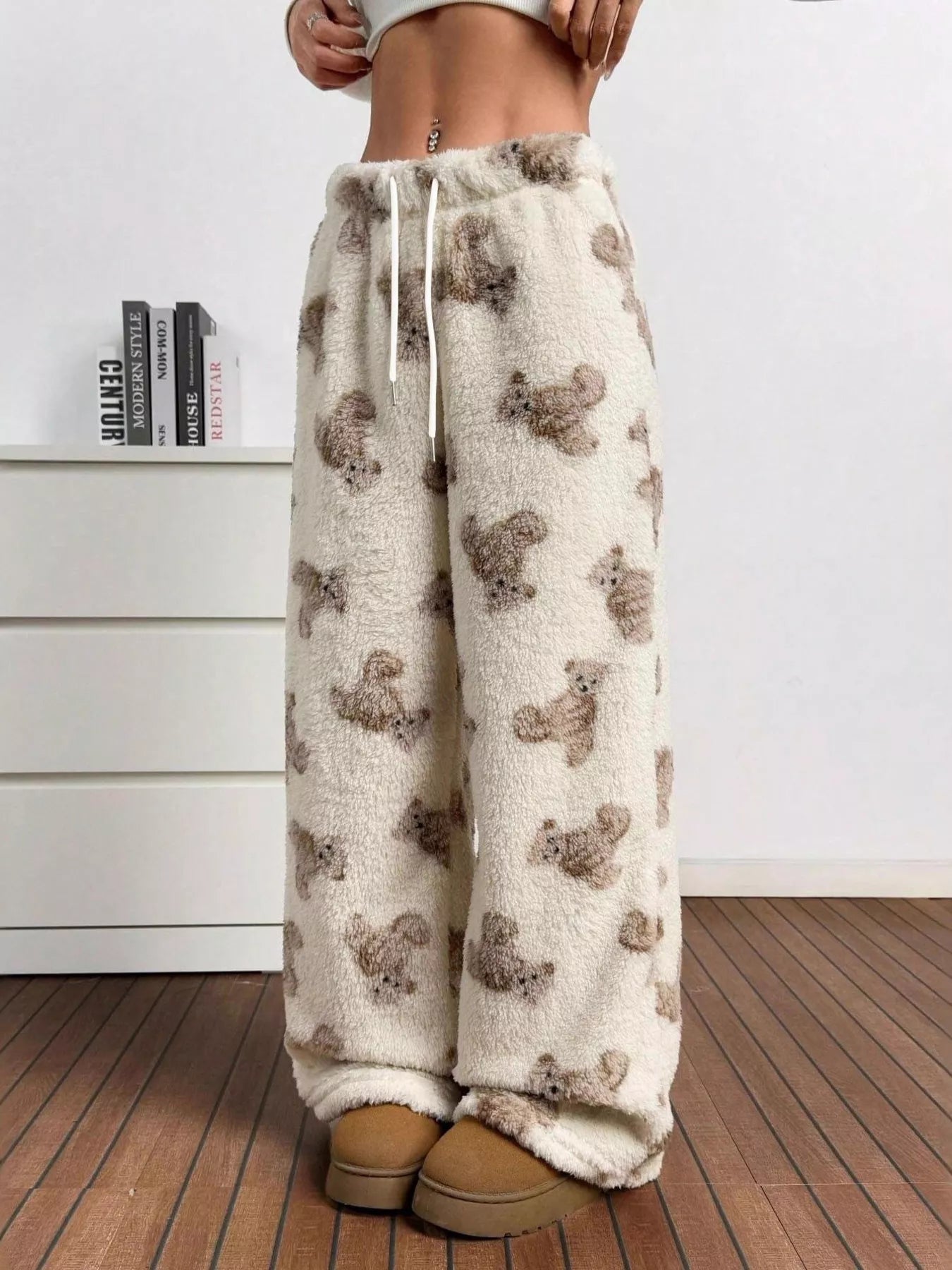 Teddy Bear Print Fluffy Pants - StyleLure