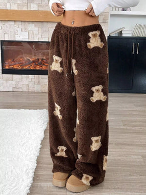 Teddy Bear Print Fluffy Pants - StyleLure