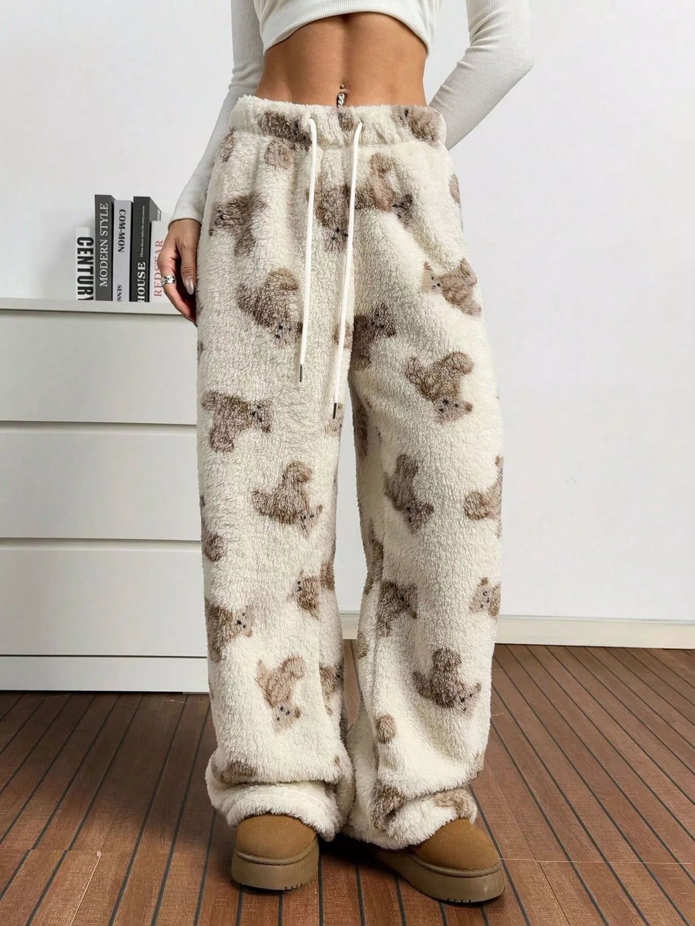 Teddy Bear Print Fluffy Pants - StyleLure