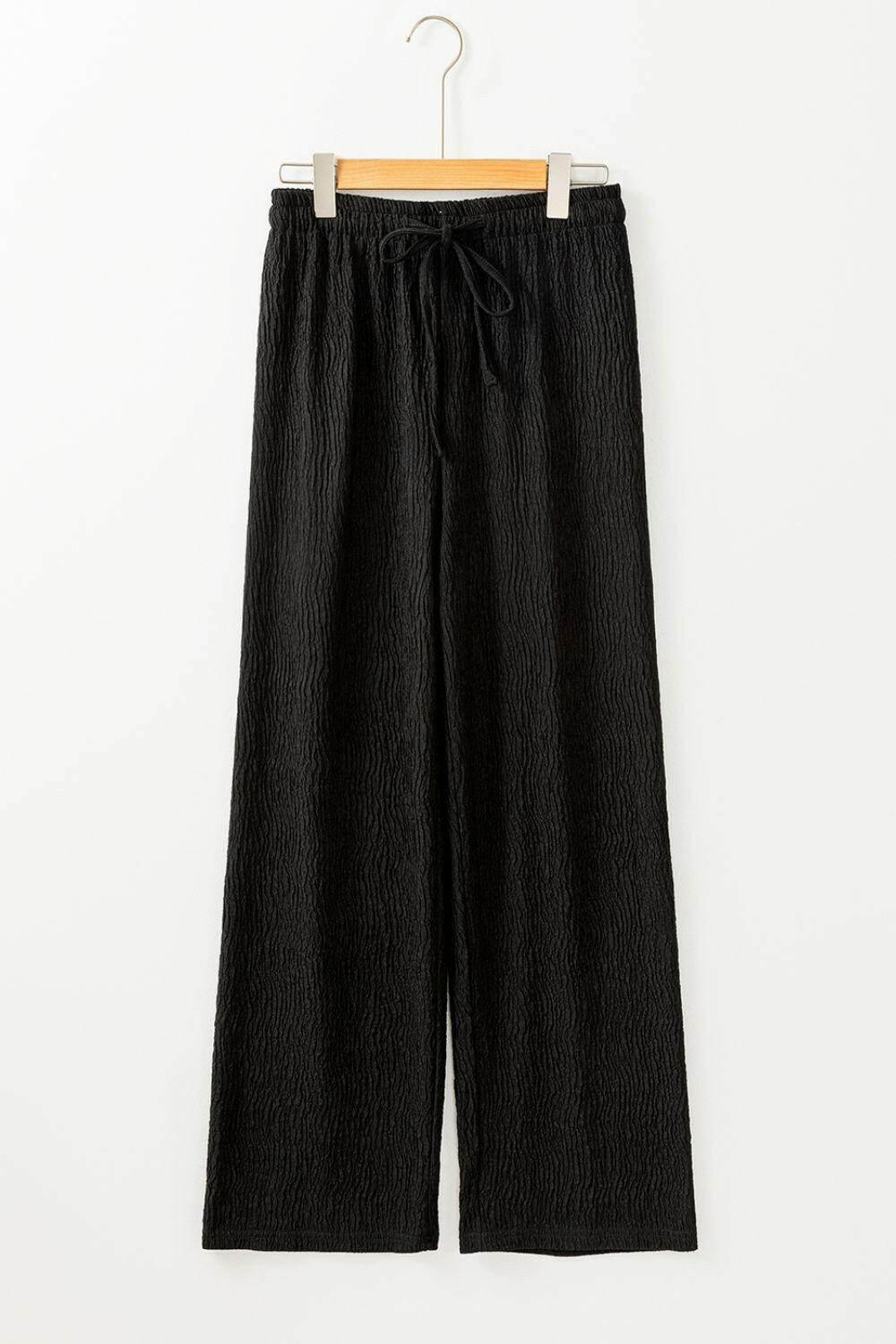 Textured Drawstring Straight Pants - StyleLure