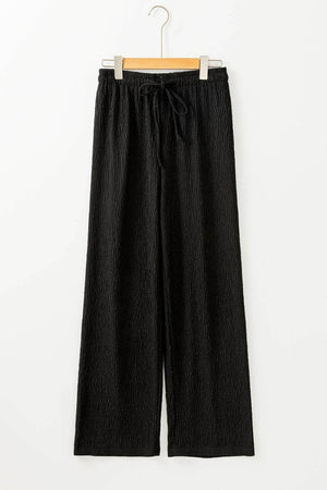 Textured Drawstring Straight Pants - StyleLure