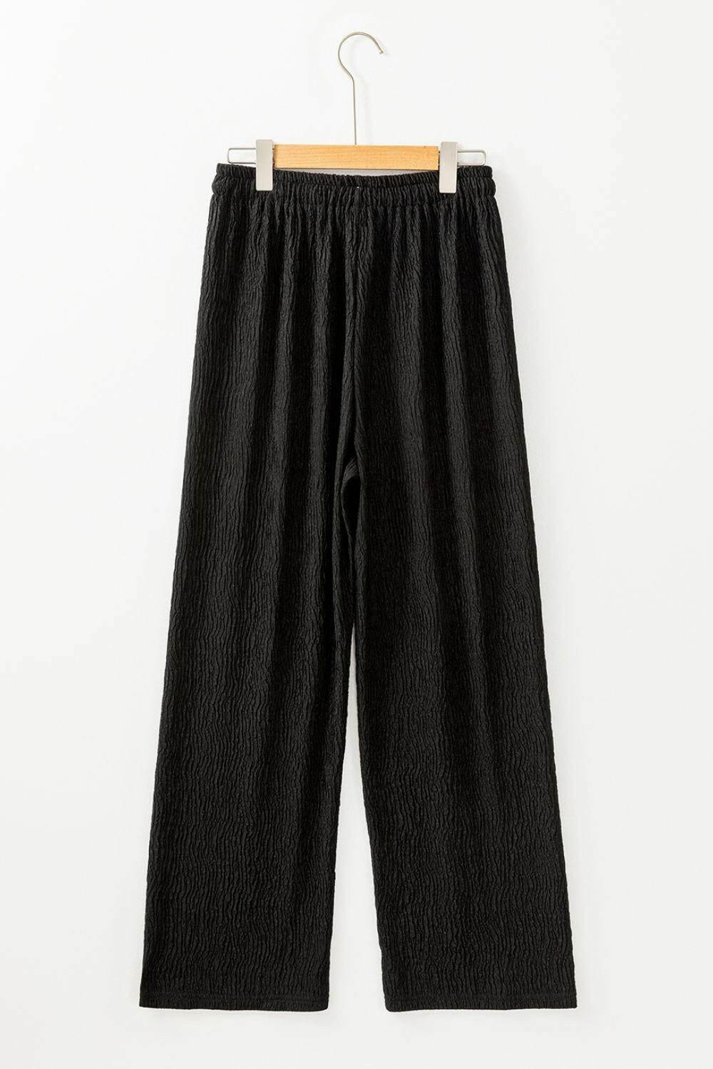 Textured Drawstring Straight Pants - StyleLure