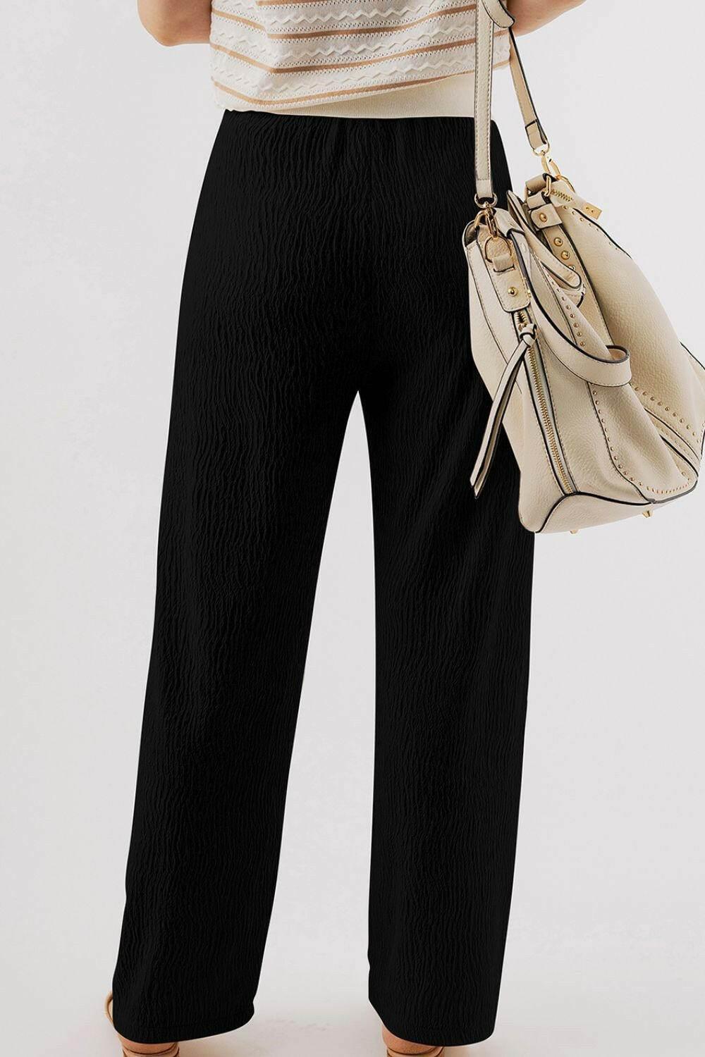 Textured Drawstring Straight Pants - StyleLure