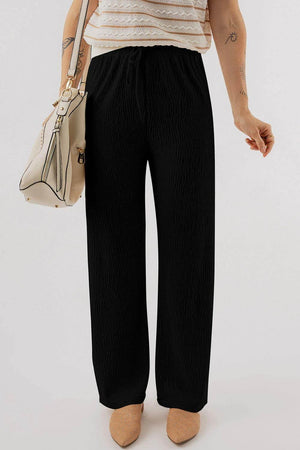 Textured Drawstring Straight Pants - StyleLure