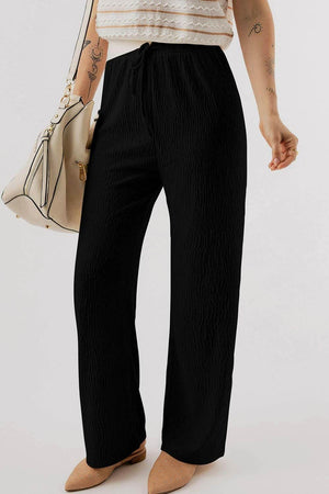 Textured Drawstring Straight Pants - StyleLure