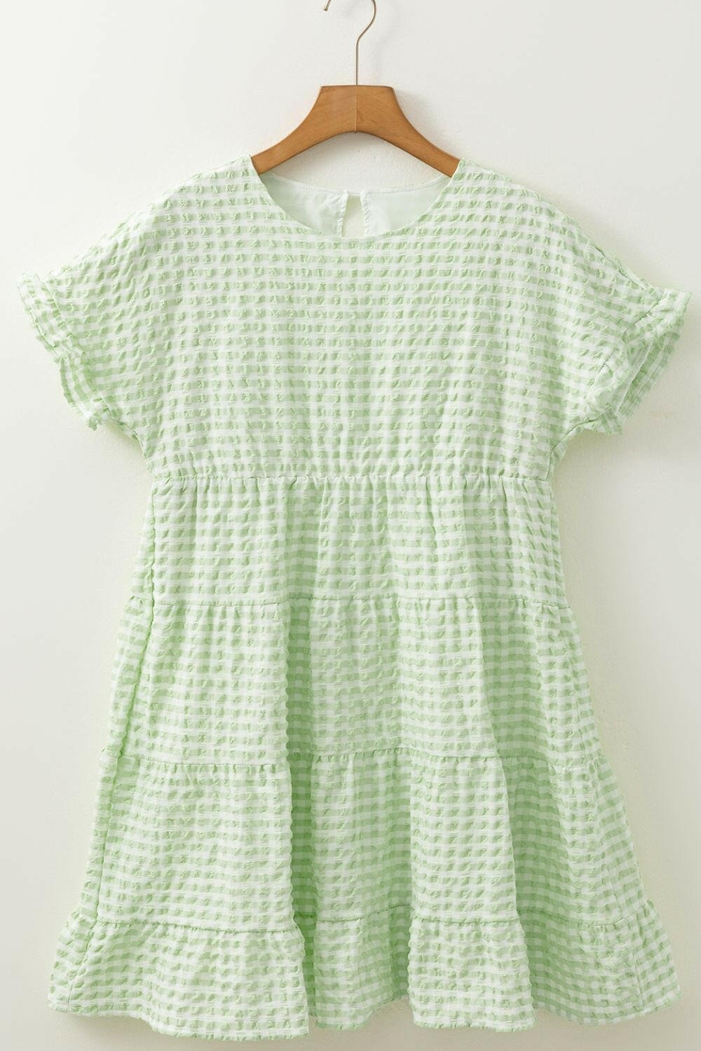 Textured Short Sleeve Tiered Mini Dress - StyleLure