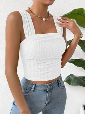 Textured Square Neck Wide Strap Tank - StyleLure