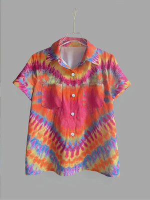 Tie - Dye Short Sleeve Button - Up Shirt - StyleLure