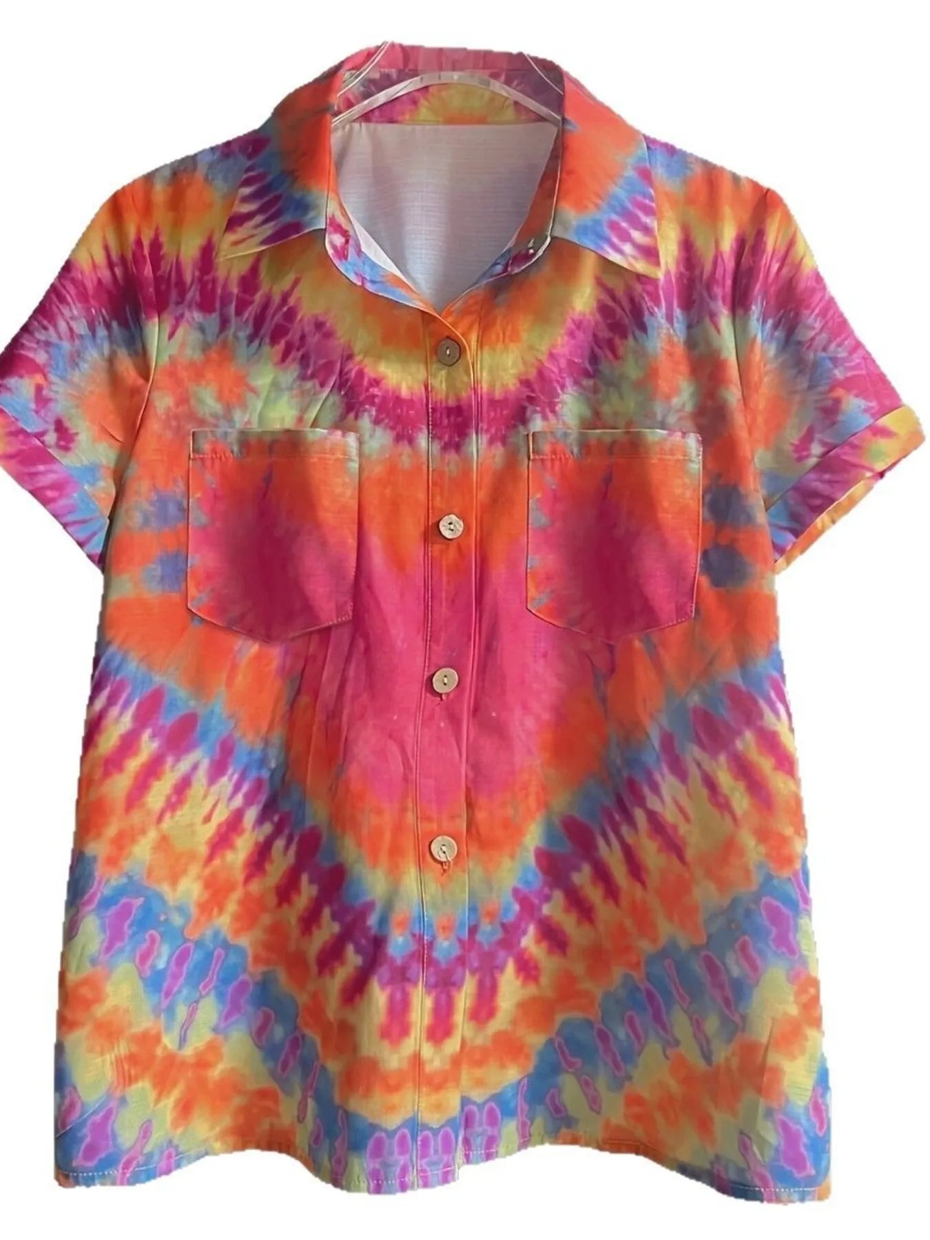 Tie - Dye Short Sleeve Button - Up Shirt - StyleLure