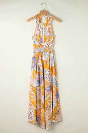 Tied Printed Grecian Sleeveless Maxi Dress - StyleLure